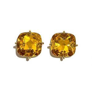 Vintage Monet Gold Citrine Glass Clip On Earrings Elegant Costume Jewelry